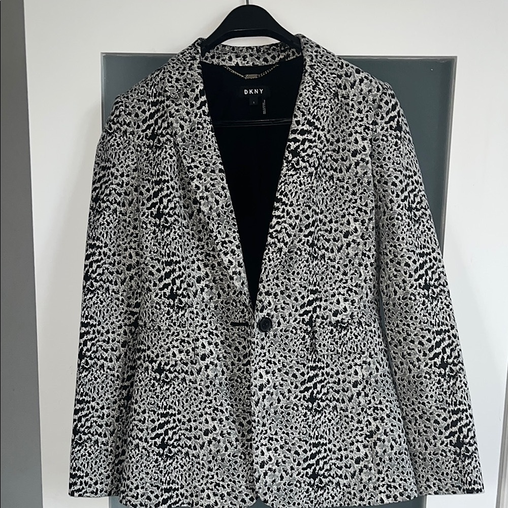 DKNY Black and White Animal Print Blazer